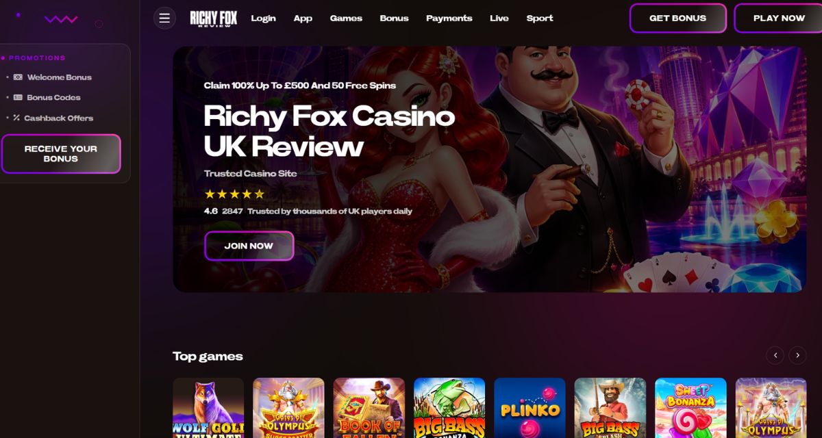 Screenshot of the Richy Fox Casino website